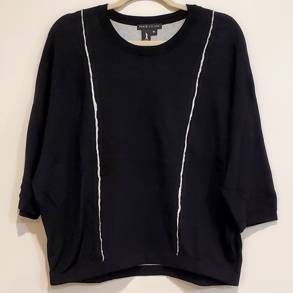 Peace of Cloth Cocoon Drape Dolman Sleeve Top, Black/White, Med, EUC